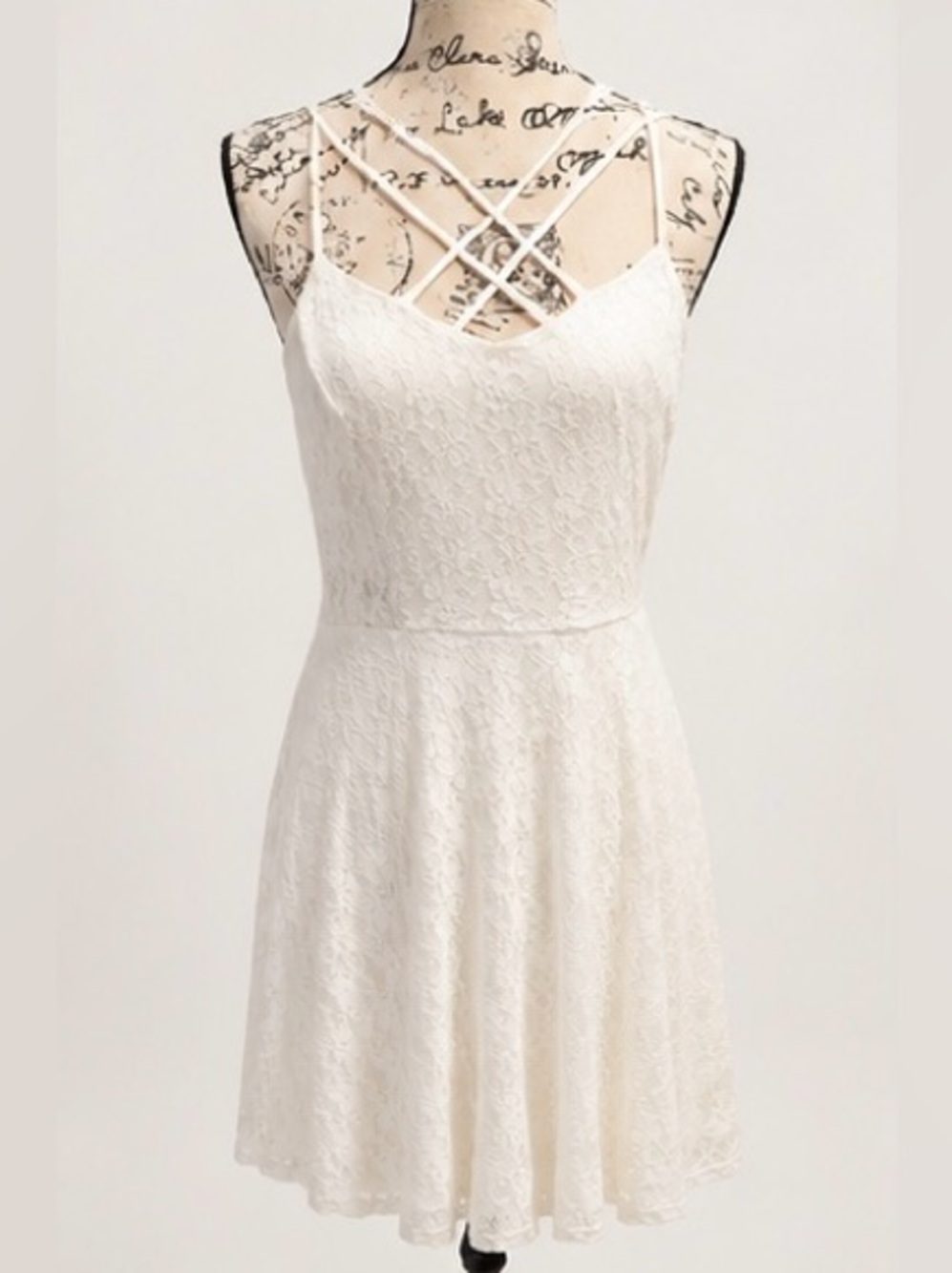 Dots White Lace Dress with Crisscross Straps